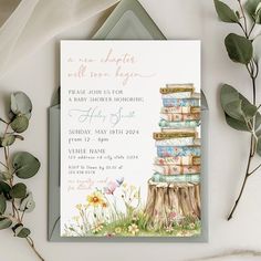 a baby shower is shown with books on it