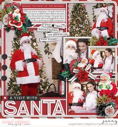 a scrapbook page featuring santa and his elves