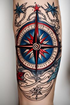 American Traditional Tattoos Neo Traditional Star Tattoo, American Traditional Compass Tattoo, Unique American Traditional, Unique American Traditional Tattoo, American Classic Tattoo, American Traditional Tattoo Art, Tattoo American Traditional, Art Nouveau Tattoo