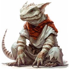 an image of a lizard that is dressed up like a person sitting on the ground