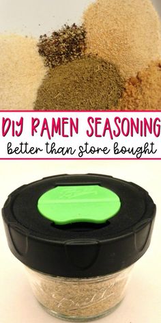 three different types of seasoning are shown with the words diy ramen seasoning