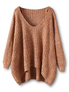 Oversized V Neck Chunky Sweater - Coffee - 3041828912 - Original Design-Women's Clothing  #OriginalDesignWomensClothing #Original #DesignWomen's #Clothing Extra Long Sleeve Sweater, Áo Blu, Khaki Sweater, Brown Long Sleeve Shirt, Oversized Pullover Sweaters, Oversized Long Sleeve Shirt, Batwing Sleeve Sweater, Loose Pullover Sweater, Batwing Sweater