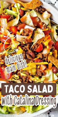 Experience a flavor explosion with the Catalina Frito Taco Salad. This hearty salad combines crisp iceberg lettuce, fresh tomatoes, onions, hot chili beans, sharp cheddar cheese, crunchy FRITOS corn chips, and tangy Catalina dressing. Read now for the goodness of crunchy FRITOS and tangy Catalina in every bite! Taco Salad With Catalina Dressing, Frito Taco Salad, Catalina Dressing, Fritos Corn Chips, Chili Beans, Iceberg Lettuce, Corn Chips, Taco Salad, Sharp Cheddar