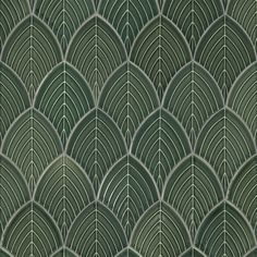 an art deco wallpaper with green leaves on it