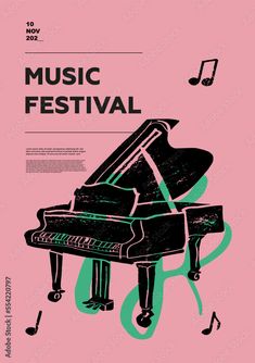 the poster for music festival with piano and notes