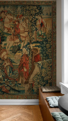 Medieval tapestry depicting the Holy Family's journey, perfect for fall autumn decor ideas and fall mantle decor. Rich autumn tones and intricate details make this piece ideal for enhancing fall decor ideas for the home. A unique addition to your seasonal decor, this tapestry aligns with fall trends 2024, blending historical elegance with the warmth of the autumn season. #FallDecor #MedievalArt #FallTrends2024 The Flight Into Egypt, Flight Into Egypt, Ornamental Border, Fall Mantle Decor, Autumn Tones, Fall Mantle, Medieval Tapestry, The Holy Family, Unique Fall