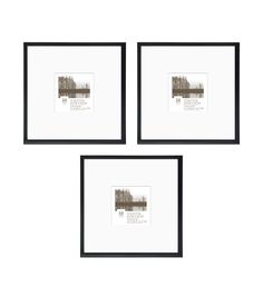 three black and white frames with trees in the middle, one is framed on a wall