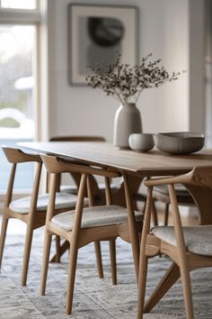 Scandinavian dining room featuring minimalist chandelier and leather chairs Dining Room Scandinavian Style, Modern Scandinavian Dining Room, Japandi Dining Room Design, Scandi Dining Room, Japandi Dining Room, Warm Dining Room, Japandi Dining, Scandinavian Dining Table, Scandinavian Dining Room