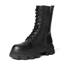 PRICES MAY VARY. Modern Military Combat Boots: Round toe, compact style, chunky platform, as well as the block heel, all the elements are exclusive for your chic look Classic Design for Convenient: Zip closure along the side of platform boots for easily wearing on or off, front lace up for calf circumference adjustment Mid Calf Boots with Low Heel: TPR outsoles feature in wear-resistance, block heels cushioned foot bed for comfort and stable Man Made Material: Soft and smooth PU leather upper, e Boots With Low Heel, Boots Low Heel, Military Combat Boots, Day Fits, Coat Skirt, Lug Sole Boots, Womens Combat Boots, Military Combat, Foot Bed