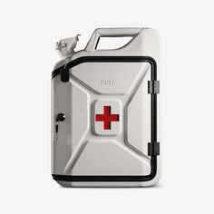 a white container with a red cross on it