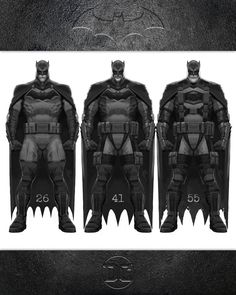 three different batman costumes are shown in black and white