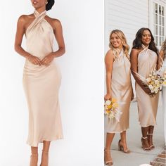 Show Me Your Mumu Jasmine Halter Midi Dress - Champagne, Size S. Worn Once As A Bridesmaid And Then Dry Cleaned. No Rips Or Stains. Dress Champagne, Halter Midi Dress, Dresses Backless, Show Me Your Mumu, Show Me Your, Show Me, Champagne, Midi Dress, Dress Es