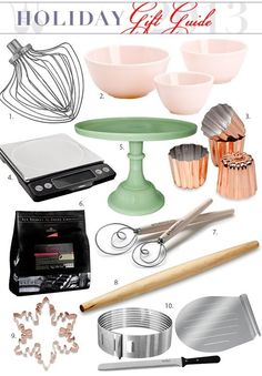 the holiday gift guide includes baking supplies, cake decorating tools and other kitchen gadgets