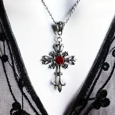 Ornate Cross Pendant Necklace Silver Magic Goth Crystal Fleur De Lis Spiritual Brand New In Original Package No Price Tags Attached Beautiful Ornate Cross Pendant With Red Crystal Stone Gem Silver Tone Chain Lobster Claw Clasp Great Gift ***Check Out My Other Great Items*** Bundle & Save $$$ ( 6g72) Tags Home, Country ,Collectable, Vintage, Figurine ,Office, Boho, Hippie, Stylish, Gift, Fashion, Surfer, Vacation, Beach, Unisex, Vegan, Minimalist, Western, Southwest, Native, Mid Century, Retro, C Vampy Jewelry, Red Cross Necklace, Virtual Angel, Minimalist Western, Office Boho, Vegan Minimalist, Hoco 2024, Hippie Goth, Ornate Cross