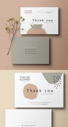 three different business cards with flowers on them