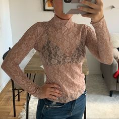 Blush Lace Top For Going Out, Sheer And Comfy. Never Worn. Sheer Mesh Top, Branded Outfits, Sheer Lace Top, Sheer Top, Pink Ladies, Lace Top, Going Out, Blush, Top Blouse