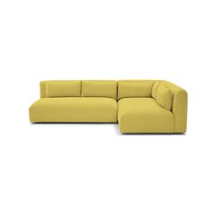 a yellow sectional sofa with the back facing off to the side, on a white background