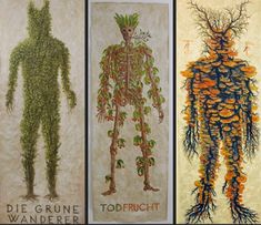 three pictures of different plants and people with words above them that read, die grune wanderr