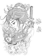 Samurai Woman Art, Samurai Warrior Tattoo, Geisha Tattoo Design, Harry Tattoos, Spiderman Tattoo, Warrior Drawing, Neck Tattoos Women, New Tattoo Designs