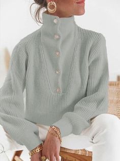 Plain Sweaters, Patchwork Top, Button Sweater, Long Sleeve Knit Sweaters, Casual Everyday, Jumper Sweater, Women Pullover, Long Sleeve Knit, Jumpers For Women