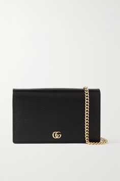 Black Petite Marmont textured-leather wallet | GUCCI | NET-A-PORTER Luxury Purses Gucci Bags, Gucci Chain Wallet, Black Gucci Bag, Gucci Clutch Bag, Wallet Gucci, Gucci Clutch, Gucci Hat, Handbag Essentials, Gucci Crossbody