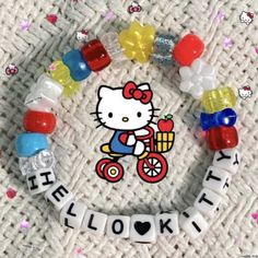 Hello Kitty Loom Bracelet, Sanrio Beaded Bracelet, Kandi Bracelets Ideas Words, Sanrio Bracelet Ideas, Cute Kandi Bracelets, Kandi Bead Bracelet Ideas, Cool Kandi Ideas, Pony Bead Bracelet Ideas