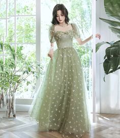 Green Princess Dress, Green Tulle Dress, Prom Dress Green, Party Dress Formal, Green Evening Dress, Cherry Pattern, Green Tulle, Long Formal Gowns, Sweet Party