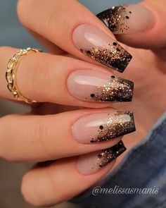 Gold Sparkle Nails, Sparkle Nails, Nail Designs Glitter, Fancy Nails