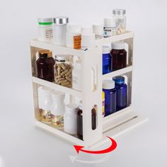 PRICES MAY VARY. 【Pull-and-Rotate Design】The Medicine cabinet storage rack can be folded, pulled out, and rotated for 270 degrees, easy and quick access medicine. Giving you plenty of space for vitamins, supplements, essential oils, herbal remedies and medicinal.Not for BULK or FAMILY-SIZED items. 【⚠️MEASURE BEFORE YOU BUY! 】Total Size: 10.82"H x 5.8"W x 10.4"L(⚠️Request your cabinet must have a minimum of 10.6” deep X 11.5” tall for a proper fit If you plan put the shelf rack into cabinet. ); E Medicine Cabinet Organizer, Small Medicine Cabinet Organization, Medicine Closet Organization, Organizing Medicine Cabinet, Medicine Storage Ideas, Medication Organization Storage, Medicine Cabinet Storage, Vitamin Storage, Shelves Cabinet