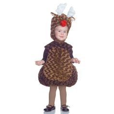 a young child wearing a costume made to look like a deer