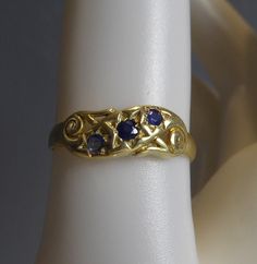 A pretty silver and gold plated victorian style ring. the front panel has swirl detail with three round cut sapphires set in. ring size uk-o. stamped silver on inside rim and has tested solid silver. box for photo only but will come boxed. Rings Designs For Women, Victorian Rings Vintage, Victorian Wedding Ring, Victorian Style Rings, Gold Sapphire Ring, Gift From Heaven, Swirl Ring, Panel Hat, Victorian Rings