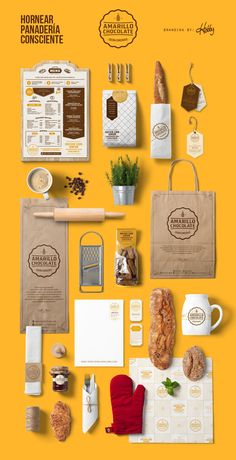 an assortment of food items on a yellow background with the words honey pannearia conscientee