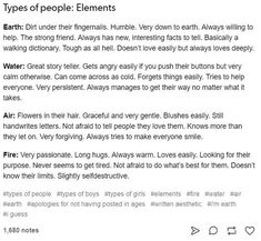 an article about different types of people's elements in the text above it is written on