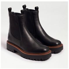 Black Leather Boots, New With Tags And Box. Sam Edelman Laguna Chelsea Boot, Laguna Chelsea Boot, Timeless Boots, Boot Pulls, Lug Sole Boots, Trendy Boots, Chelsea Boots Women, Black Chelsea Boots, Leather Chelsea Boots