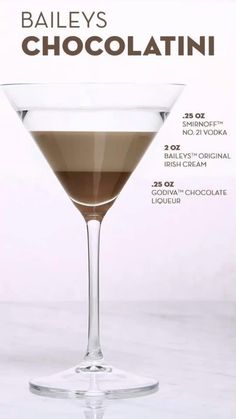 an advertisement for bailey's chocolate martini on a white background with information about the ingredients