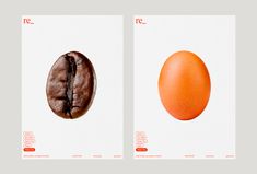 two different types of eggs on white paper with red lettering and an orange egg in the middle