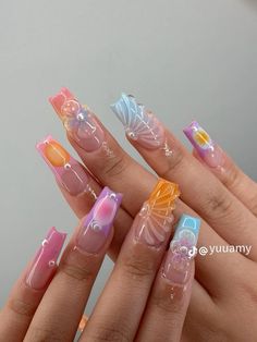 Mismatched Nail Art, Trip Nails, Biting Nails, College Nails, Colorful Nail, Coral Bay, Summery Nails, Cute Acrylic Nail Designs, Simple Acrylic Nails