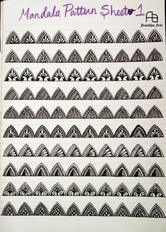 an open notebook with black and white designs on the pages, which are lined up in rows