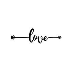 the word love written in cursive writing, with an arrow on one side