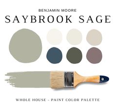 This is a *digital download* PDF that contains 37 pages total of information to assist you with quick and easy color selections in your home. The PDF contains EVERYTHING you need to KNOW about Benjamin Moore SAYBROOK SAGE! It includes a list of complementary Benjamin Moore Paint Colors that can be used to pair with BM SAYBROOK SAGE. This is a PREPACKAGED Color Palette Selection Listing that includes the Benjamin Moore SAYBROOK SAGE color recommendations for walls, ceilings, trims, moldings, doors, and window frames - for your WHOLE HOUSE. It also includes the material color palette (satin brass, matte black, polished chrome, wood stains, or copper that resonates with the color palette) and fabric color palette (color and material of the fabric on the furniture). There is also a list of spe Gray Sage Paint Color, Saybrook Sage Color Palettes, Mcgee And Co Paint Colors, Trending Green Paint Colors, Bm Saybrook Sage, Benjamin Moore Warm Neutrals, Benjamin Moore Whole House Color Scheme, Cottage Core Paint Colors, Saybrook Sage Benjamin Moore