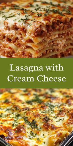 lasagna with cream cheese in a casserole dish