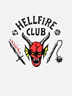 the hellfire club logo is shown on a white shirt with red and yellow horns