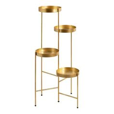 three tiered brass trays with metal legs