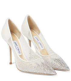 Love 100 crystal-embellished pumps Jimmy Choo Wedding Shoes, Jimmy Choo Bridal, Jimmy Choo Pumps, Jimmy Choo Heels, Bridal Heels, White Pumps, Wedding Heels, Jimmy Choo Shoes, High Heel Pumps