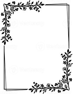 a square frame with leaves and berries on it, black and white drawing by verteesey