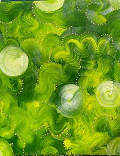 an abstract painting with green and white swirls