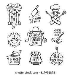 hand drawn cooking related icons set