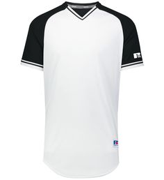 a white and black baseball jersey on a white background