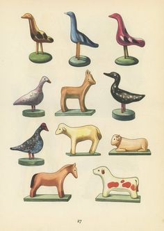 an old book with different types of toy animals