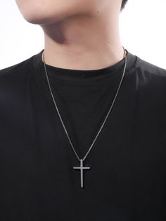 Silver Fashionable Collar  Stainless Steel   Embellished   Men's Fashion Jewelry Necklace For Men Aesthetic, Black Cross Necklace, Cross Necklace For Men, Cross Charm Necklace, Mens Necklace Pendant, Embellished Fashion, Mens Fashion Jewelry, Jewelry For Men, Men's Necklace